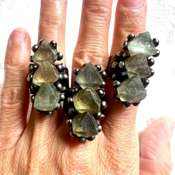 333 Octahedron Fluorite Adjustable Statement Ring - Picture 7 of 8